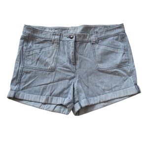 LOFT Blue White Striped Cotton Shorts 14 Soft Pockets Cuffed Nautical Coastal